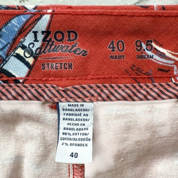 IZOD Saltwater Boat Shorts Size 40 Mens Nautical Preppy Coral Red Cotton - Picture 7 of 9